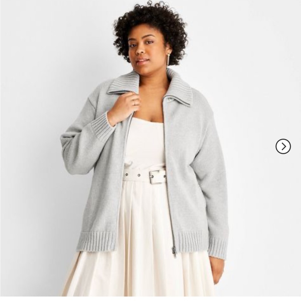Women's Long Sleeve Solid Zip-Up Collared Cardigan - Future Collective